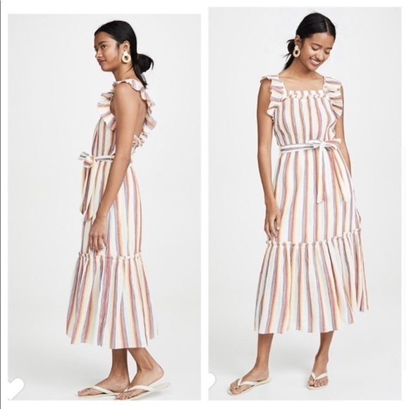 Saylor Dress NWOT Goldia Striped Criss Crossed Back Ruffle Midi Dress New - Picture 6 of 6